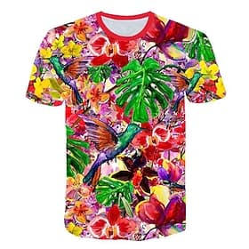 Men's Butterfly Bird Leaves T Shirt Short Sleeve T shirt Crew Neck Shirt Tropical Casual Beach Daily Outdoor Sports Green / Black Blue-Green White Spring  Summ