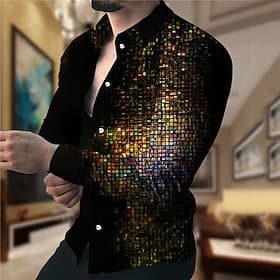 Herren Farbblock Geometrisches Muster Hemd Langarm Mode Designer Lässig Täglich Outdoor Urlaub Frühling  Sommer Kragen 3D-Druck Button-Down Schwarz Gelb Purpur