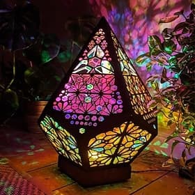 Light Large Floor Lamp with USB Charging,Light,Bohemian Hollow Geometric Retro Floor Decorative LED Colorful Diamond Lights Colorful 3D Projection Night Desk L