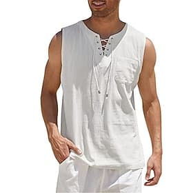 Men's White Cotton Shirt Summer Shirt Casual Shirt Beach Shirt Cotton Linen Shirt Plain Outdoor Vacation Black White Wine Brown Sleeveless V Neck Summer Clothi
