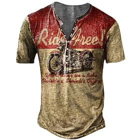 Men's T shirt Tee Henley Shirt Tee Graphic Motorcycle Henley Blue red Red Blue Purple Green 3D Print Plus Size Outdoor Casual Short Sleeve Button-Down Print Cl