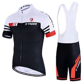 Men's Short Sleeve Cycling Jersey with Bib Shorts Summer Spandex Polyester Green Red Blue Stripes Bike Clothing Suit 3D Pad Breathable Quick Dry Reflective Str