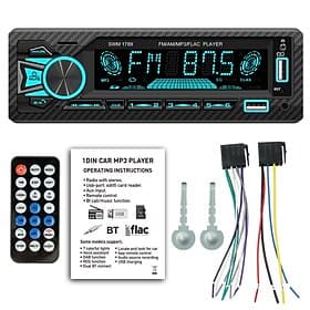Car Stereo Single DIN Radio with Bluetooth Car Audio Receivers LCD Display Hands-Free Calling Built-in Microphone MP3/2USB FM Radio Receiver EQ Settings AUX Au