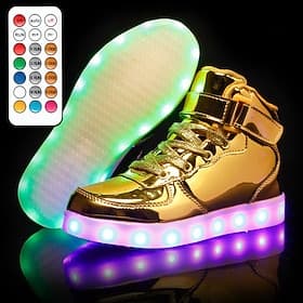 Boys' and Girls' Gold LED Light-Up High-Top Sneakers – USB Rechargeable Luminous Shoes for Parties  Performances