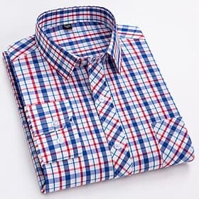 Men's Work Shirt Non Iron Shirt Stripes and Plaid Wedding Office  Career Light Yellow Light Blue Dark Red Wine Long Sleeve Turndown All Seasons Clothing Appare