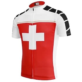 Herren Radtrikot Gemustert Schweiz Dänemark Kurzarm Fahhrad Trikot Oberteil mit 3 Gesäßtaschen Mountainbike MTB Straßenradsport UV-beständig Schnelltrocknend R