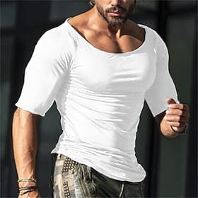 Herren T Shirt Kurzarm U-Boot-Ausschnitt Sommer Einfach Sport Mode Leicht Klassisch Lässig Urlaub Ferien Weiß Top T-Shirt für Herren