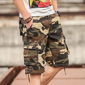 Men's Cargo Shorts Baggy Shorts Multi Pocket 6 Pocket Camouflage Breathable Knee Length Sports Outdoor Streetwear Casual Black Blue
