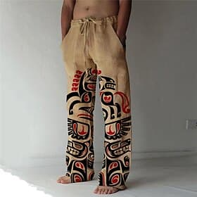 Men's Trousers Summer Pants Beach Pants Straight Drawstring Elastic Waist Front Pocket Abstract Graphic Prints Comfort Soft Casual Daily For Vacation Fashion D