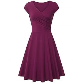 damen a linie kleid kurzes minikleid beige kurzarm farbe pur gerafft frühling sommer v-ausschnitt elegant klassiker 2023 4xl