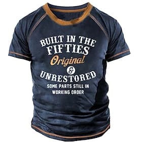 Men's Funny Graphic T-Shirt: Built In The Fifties Original  Unrestored Aging Humor Short Sleeve Tee