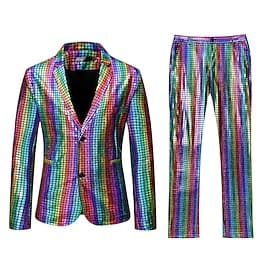 Men's Jacket Suits Blazer Party  Evening Club Shining Sequins Pocket Fall Winter Solid Color Streetwear Casual Turndown Regular Regular Fit Silver Gold Rainbow