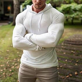Men's Hoodie Black White Gray Hooded Solid Color Ribbed Textured Knit-texture Sports  Outdoor Polyester Active Winter Clothing Apparel Hoodies Sweatshirts  Lon