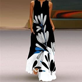 Damen Maxikleid Freizeitkleid Stilvoll Täglich Ausgehen Normale Passform Blumen Leopard Ärmellos V Ausschnitt Leopard Schwarz Weiß Grün Sommer Frühling