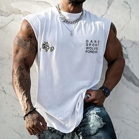 Men's Graphic Letter Gym Tank Top Vest Top Undershirt Casual Style Classic Style Sleeveless T shirt Hot Stamping Crew Neck Shirt Sports Lightweight Big and Tal