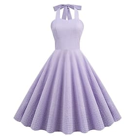 1950s Retro Vintage Flapper Dress Prom Dress Checkered / Gingham Halter Neck Fancy Dress Women's Masquerade Casual Daily Bachelorette Party Adults' Dress Homec