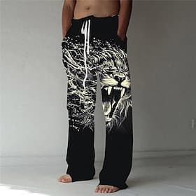 Homme Pantalon pantalon été Pantalon de plage Conception de cordon élastique Poche avant Jambe droite Animal Lion Imprimés Photos Confort Doux Casual du quotid