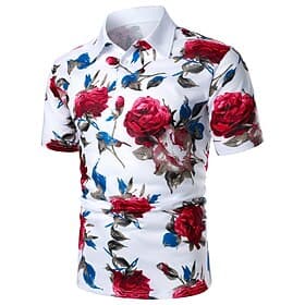 Kentucky Derby Men's Floral Button Up Shirt Hawaiian Polo Shirts Golf Shirt Short Sleeve Polo Shirts Collared Shirts Casual Beach Wear Vacation Wear Tropical W