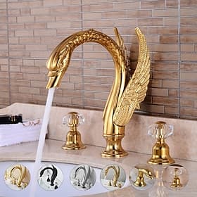 wijdverspreide badkamer wastafel mengkraan, 2 handvat 3 gaten wastafelkranen zwaan nobele luxe gouden en olie gewreven bronzen badkranen