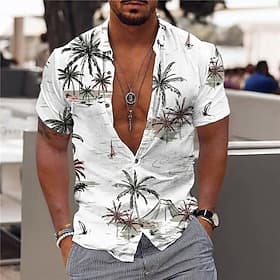 Men's Coconut Tree Aloha Tropical Plants Shirt Summer Hawaiian Shirt Short Sleeve Shirt Turndown Fashion Hawaiian Designer Outdoor Street Casual Light Pink Whi