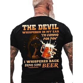 Männer Bier Humor Grafik T-Shirt - 'Der Teufel Flüsterte Mir Ins Ohr... Bring Bier Mit' Lebensstil Kurzes Ärmel T-Shirt