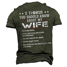 Men's Funny 5 Things You Should Know About My Wife Graphic T-Shirt - Husband Relationship Humor