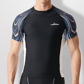 Men's Rash Guard Swim Shirt Printed UV Sun Protection UPF50 Quick Dry Short Sleeve Sun Shirt Top Surfing Beach Water Sports Summer