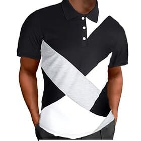 Men's Polo Shirts Golf Shirt Casual Daily Polo Collar Classic Short Sleeve Casual Patchwork Button Front Summer Spring   Fall Regular Fit White Polo Shirts