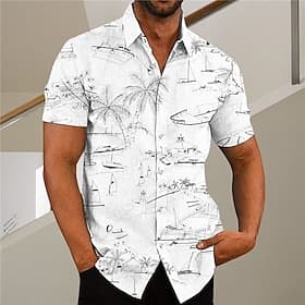 Herren Kokosnussbaum Aloha Tropische Pflanzen Hemd Hawaiihemd Sommerhemd Kurzarm Hemd Umlegekragen Modisch Designer Brautkleider schlicht Outdoor Strasse Casua