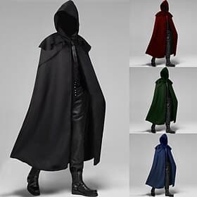 Retro Vintage Punk  Gothic Medieval Cape Cloak Masquerade Plague Doctor Viking Ranger Elven Solid Color Fancy Dress Men's Viking Fantasy Masquerade Party Adult