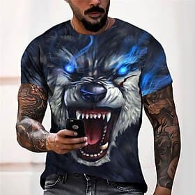 Men's Unisex Wolf Graphic Prints T Shirt Short Sleeve T shirt 3D Print Crew Neck Shirt Sports Designer Casual Outdoor Street Daily Light Green Blue Dark Green