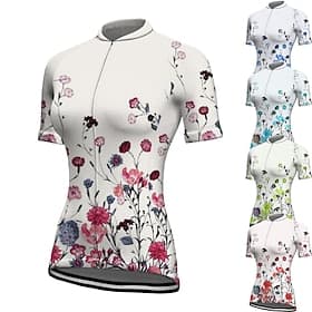 Women's Cycling Jersey Floral Botanical Short Sleeve Bike Jersey Top with 3 Rear Pockets Mountain Bike MTB Road Bike Cycling Quick Dry Reflective Strips Back P