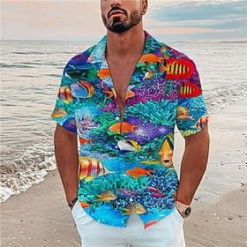 Men's Tropical Fish Underwater World Shirt Summer Hawaiian Shirt Camp Collar Shirt Short Sleeve Shirt Turndown Fashion Designer Casual Outdoor Street Casual Se