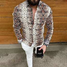 Per uomo Pelle di serpente Camicia Camicia con Bottoni Manica Lunga Moda Designer Casual Casuale Quotidiano Primavera  Estate Collo ripiegato 3D Bottonato Blu
