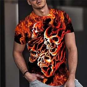Camiseta de Hombre Unisex con Gráficos de Calavera en Llamas T-Shirt de Manga Corta T-Shirt Impresión 3D Camiseta de Cuello Redondo Ropa de Diseñador Casual al
