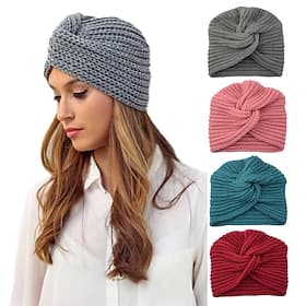 Muslim Inner Hijab Caps Bohemia Turban Cross Wrap Head Indian Hat Knitting Hijab Bonnet Turbante Cap for Women Wear