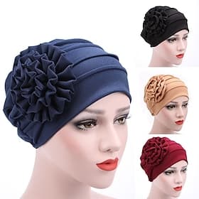 Chapeaux pour femmes printemps été couleur unie floral beanie chapeau musulman stretch turban chapeau casquette perte de cheveux chapeaux hijab cap