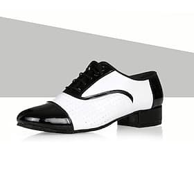 chaussures de danse de salon noires et blanches pour hommes – chaussures oxford de performance latine et jazz à lacets en cuir verni