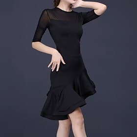 Latin Dance Activewear Dress Solid Women's Training Performance Half Sleeve High Spandex