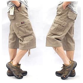 Men's Cargo Shorts Hiking Shorts Military Summer Outdoor Ripstop Quick Dry Multi Pockets Sweat wicking Capri Pants Bottoms Below Knee Amy Green Black Cotton Cl