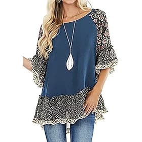 Femmes Chemise Chemise Bohème Tunique Chemisier A Volants Imprimé Tunique fluide Fleuri Léopard Streetwear Occasionnel Manche 3/4 Col rond Hauts Réguliers Quot