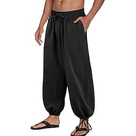 Men's Trousers Summer Pants Bloomers Beach Pants Baggy Harem Pants Drawstring Pocket Baggy Plain Comfort Breathable Daily Yoga Classic Casual / Sporty Loose Fi