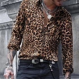 Men's Leopard Shirt Button Up Shirt Long Sleeve Designer Breathable Comfortable Daily Weekend Spring   Fall Turndown Button-Down Blue Light Pink Brown Green Gr