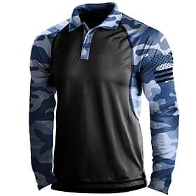 Men's T shirt Henley Shirt Long Sleeve Shirt Top Outdoor Quick Dry Lightweight Soft Sweat wicking Spring Autumn / Fall Polyester Blue Black Grey Black Fishing