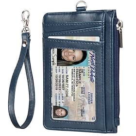 Leather Credit Card Holder Men Women Rfid Business ID Badge Case Porte Bus Card Pass Name Card Cover Slim Wallet With Lanyard