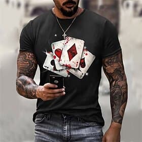 Men's Gothic Horror Graphic Prints Poker T Shirt Short Sleeve T shirt 3D Print Crew Neck Shirt Fashion Breathable Comfortable Outdoor Street Casual Black Summe