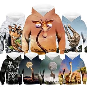 Boys 3D Animal Giraffe Hoodie Long Sleeve 3D Print Fall Winter Active Sports Fashion Polyester Kids 3-13 Years Outdoor Daily Indoor Regular Fit