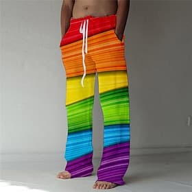 Men's Trousers Summer Pants Beach Pants Pocket Drawstring Elastic Waist Rainbow Graphic Prints Comfort Breathable Casual Daily Holiday Streetwear Designer Yell