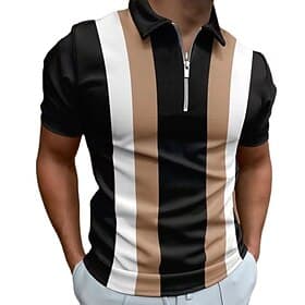 Men's Striped Zip Polo Shirts Golf Shirt Short Sleeve Polo Shirts Collared Shirts Business Casual WorkWear Formal Wear Festival Wear 3D Print Quarter Zip Polo