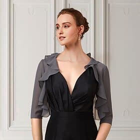 Shrugs à Manches Mi-Longues Chiffon Mariage  Soirée  Vêtements pour Femmes Wrap avec Volants Cascadants  Invité de Mariage habillez-vous pour impressionner
